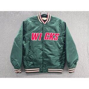 H&M Men's Satin Bomber Jacket Wicks Green Medium Varsity Style L.O.G.G.